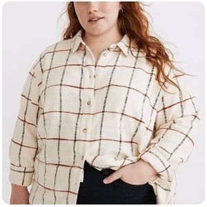 Madewell Flannel Oversized Ex-Boyfriend Shirt in Windowpane NB623 Plus Size 1X